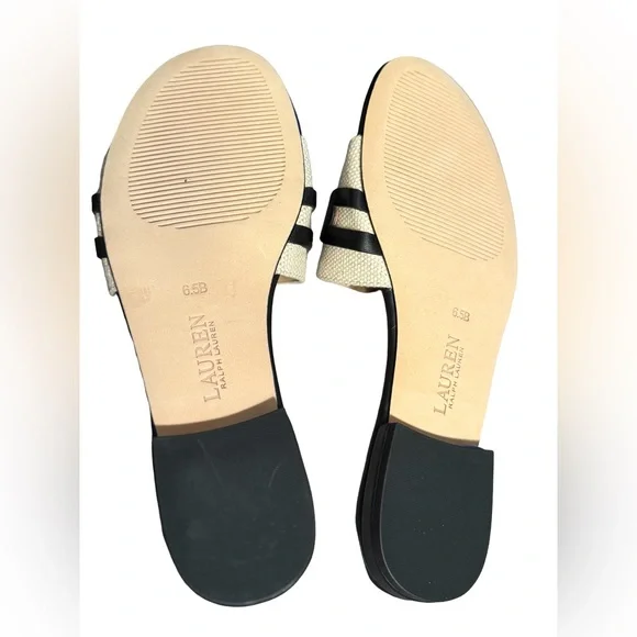 Ralph Lauren NWT Sz 6.5 Alegra Black & Cream Leather Flat Slide Sandals (SH280) - Picture 6 of 11